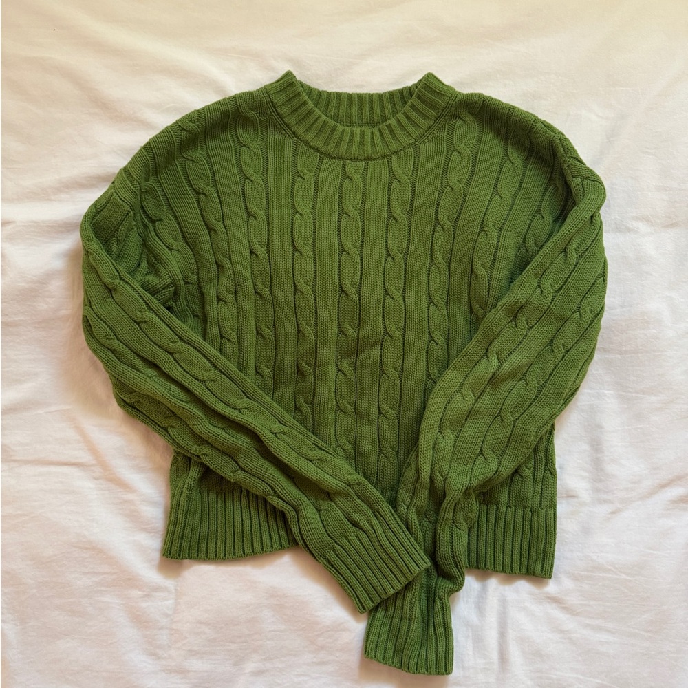 GAP Green Cropped Cable Knit Sweater